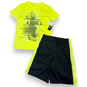 12C Boy’s Athletic Tee and Shorts Set Neon Green/Black Size XL (14)